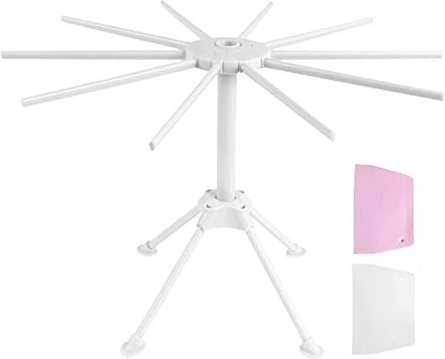 Pamtns Pastadroger voor verse pasta opvouwbaar spaghettidroger van kunststof pastahouder bevat 10 armen pastadroger deur voor het drogen van pasta met 2 deegschrapers