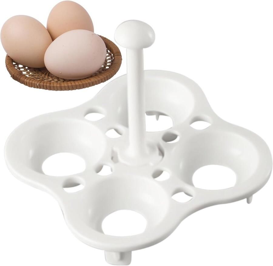 Pan Eierrek Stoomrek Houder Koken Eieren Compact Ontwerp 4 Gaten Wit