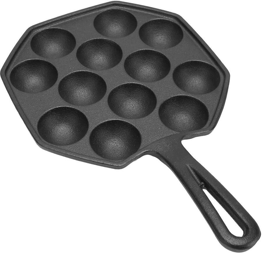 Pan met 12 Gaten Koekenpan Keuken Ontbijt Maken Gelijkmatige Verwarming 18 cm Diameter Zwart