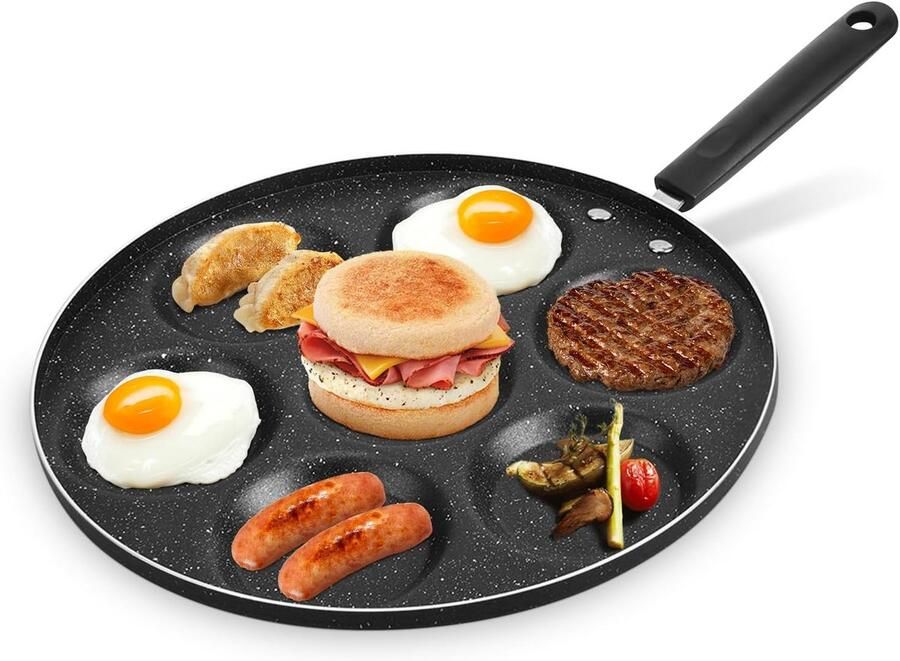 Koekenpan met 7 gaten Pannenkoekenpan Eierkoekenpan Ontbijt Bereiden Energie-efficiënt Aluminium 34 x 32 x 4 cm