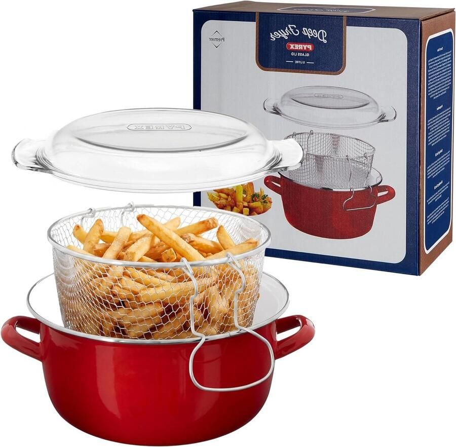 Pan met Deksel Frituurpan Thuis Koken Vaatwasserbestendig 5 Liter Rood - Foto 1