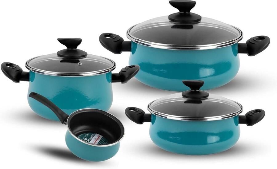 Pan met Deksel Kookpan Steelpan Koken en Bakken Geëmailleerd Staal 24 cm Watergroen