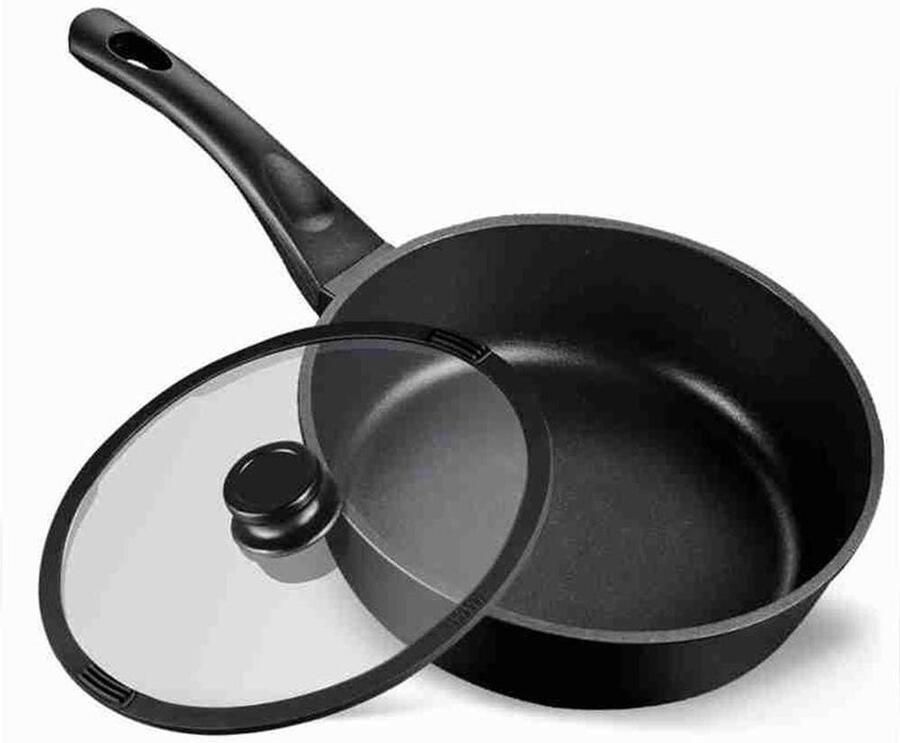 Pan met deksel Sauteerpan Antiaanbaklaag Inductie Geschikt voor inductieplaten met glazen deksel en Cool Stay Handvatten en handgrepen voor handgrepen Zwarte Koekenpan (Grootte: 28CM) () interesting
