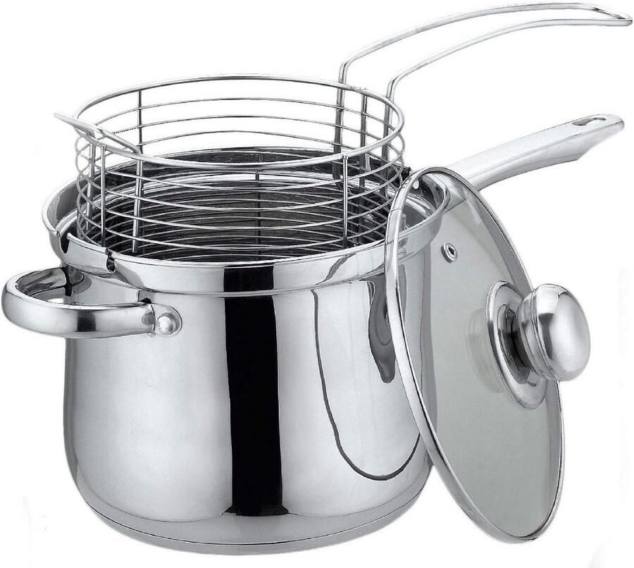 Pan met mand Frituurpan pommepan Lekker koken Geschikt alle warmtebronnen 36 liter Roestvrij staal