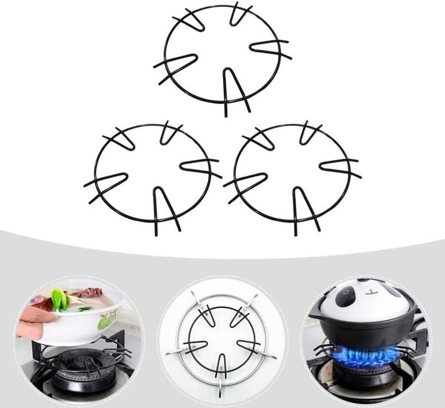 Pan Ondersteuning Stand Wok Ring Stabiel Koken Antislip Ontwerp 3 Stuks Zwart - Foto 1
