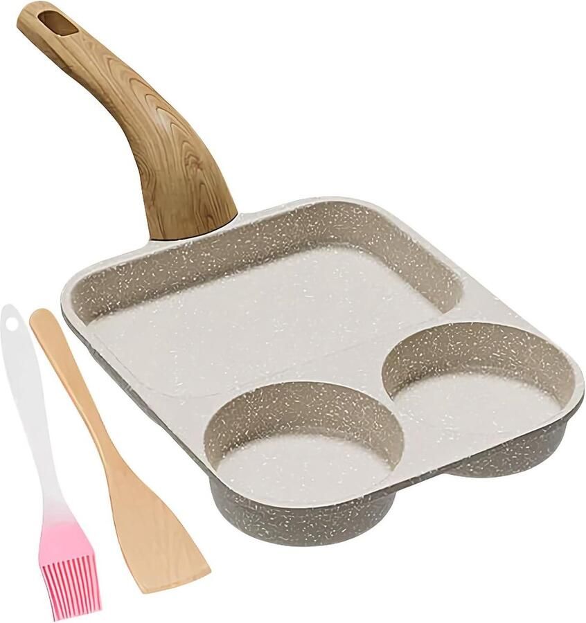 Pan Voor Eieren Ontbijt Pan Snel Ontbijten Drie Kookvakken 39x19cm Wit