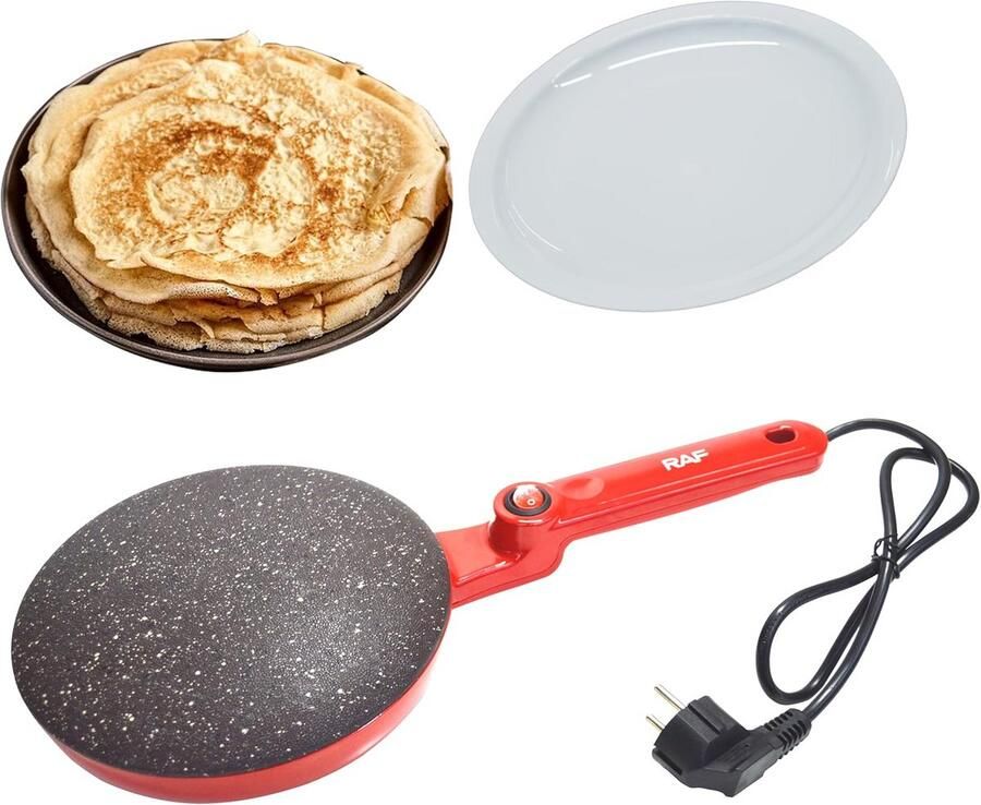 Crêpes Maker 650 watt anti-aanbaklaag crêpe-maker draadloos voor flinterdunne crêpes teflon antiaanbaklaag (rood)