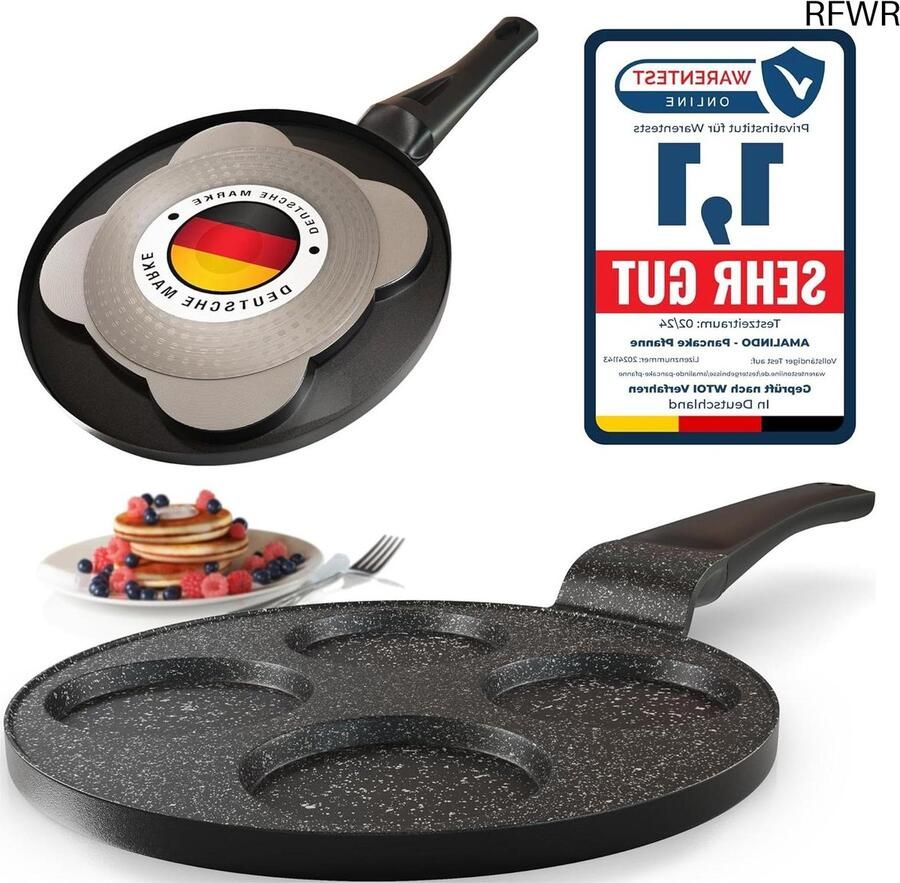 Pancakepan 4 gaten Poffertjespan Spiegelei Ontbijt Maken Antiaanbaklaag Marmer Diameter 26cm Zwart