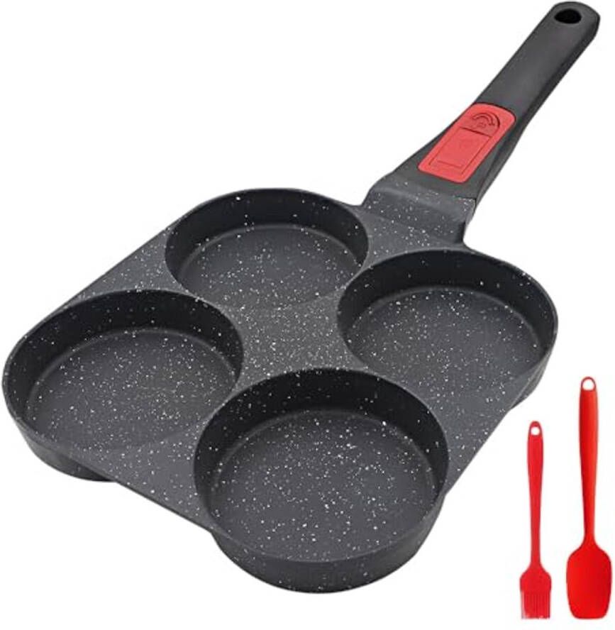 Pancakepan met afneembare handgreep voor inductie 4 gaten anti-aanbaklaag zwart