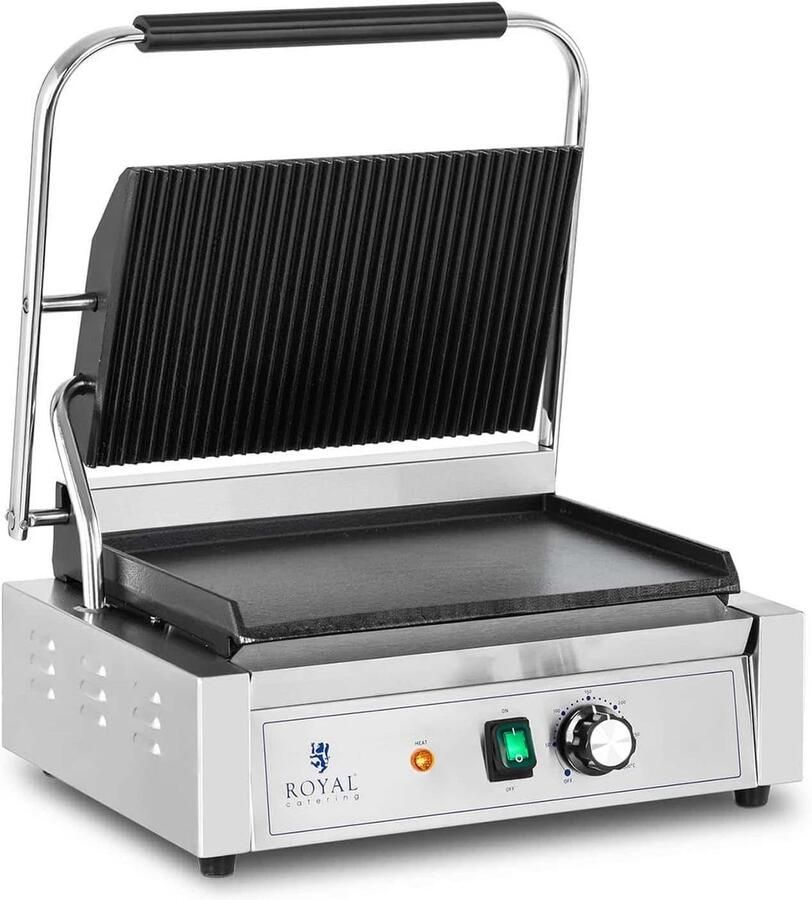 Panini Grill Contactgrill Plancha Sandwiches Grillen Gegroefd Glad 33 x 22 cm Zilver