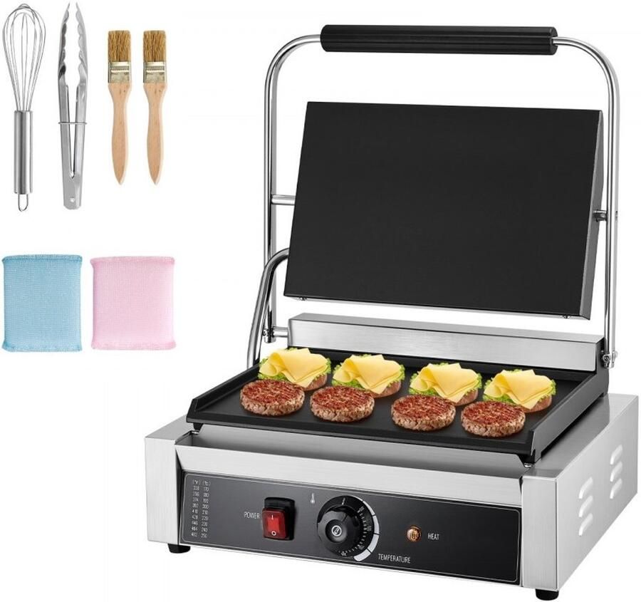 Panini Grill Contactgrill Professionele Paninipers en Sandwichmaker Vermogen 2200 W RVS Behuizing Instelbare Temperatuur Grillplaat 34 x 23 cm