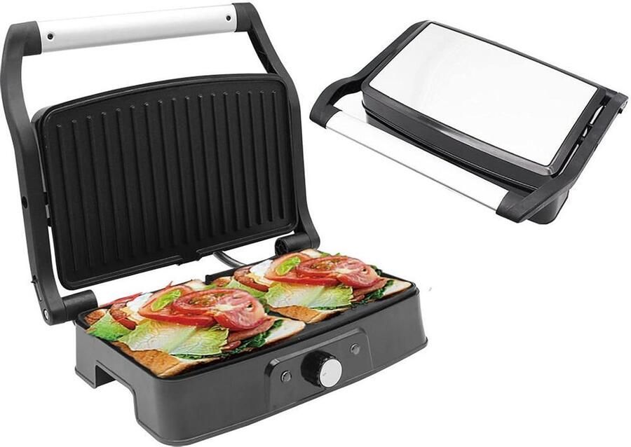 Panini Grill Sandwich Maker Grill Broodjes Grillen Rvs Gietijzer Platen 30x27x12cm Zilver