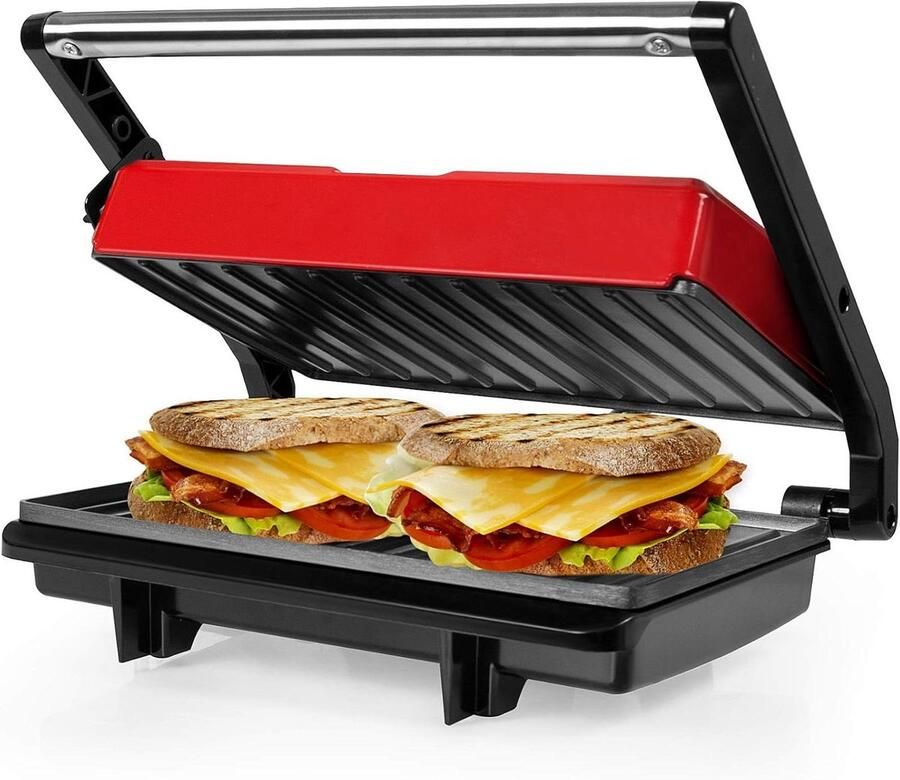 Panini Grill Tosti Apparaat Sandwichmaker Sandwiches Grillen Antiaanbakplaten 23 x 145 cm Rood