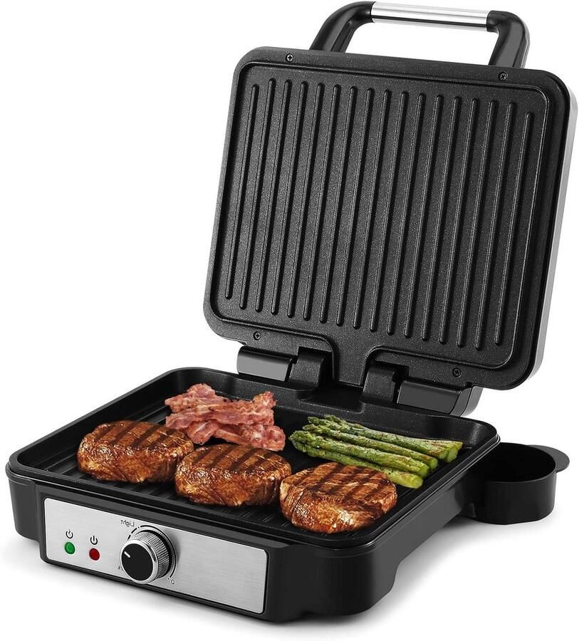 Panini Grill Tosti Apparaat Snelle Maaltijden 180 Graden Open 4 Plakken Zilver Zwart