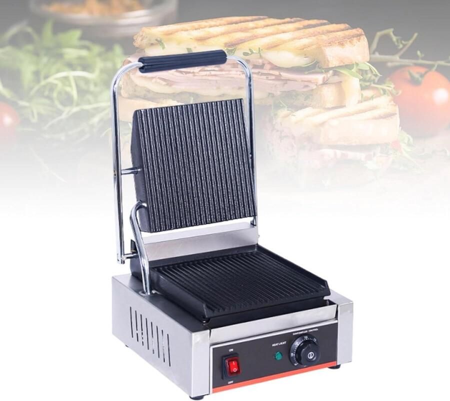 Panini Grill Tosti IJzer Contactgrill Sandwiches Grillen Dubbelzijdige Verwarming 45D x 37B x 27H cm Zilver