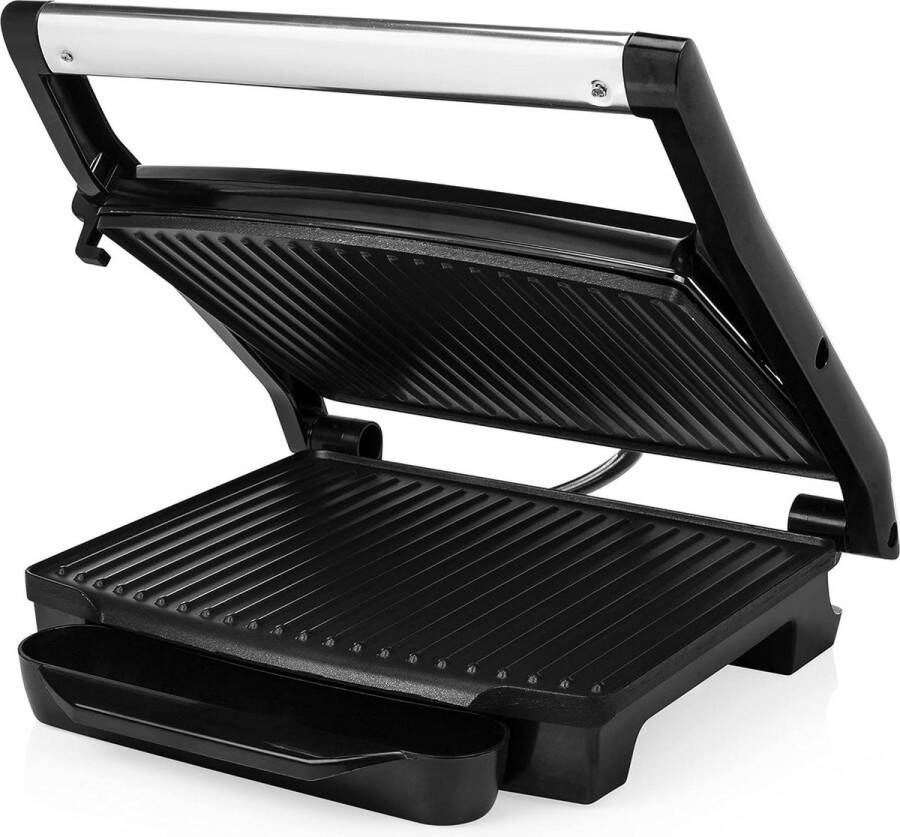 Panini Grill Zwevend Bovendeksel Verticaal Opbergbaar 30 x 24 cm Zwart voor Panini's en Tosti's Contactgrill uitneembare platen