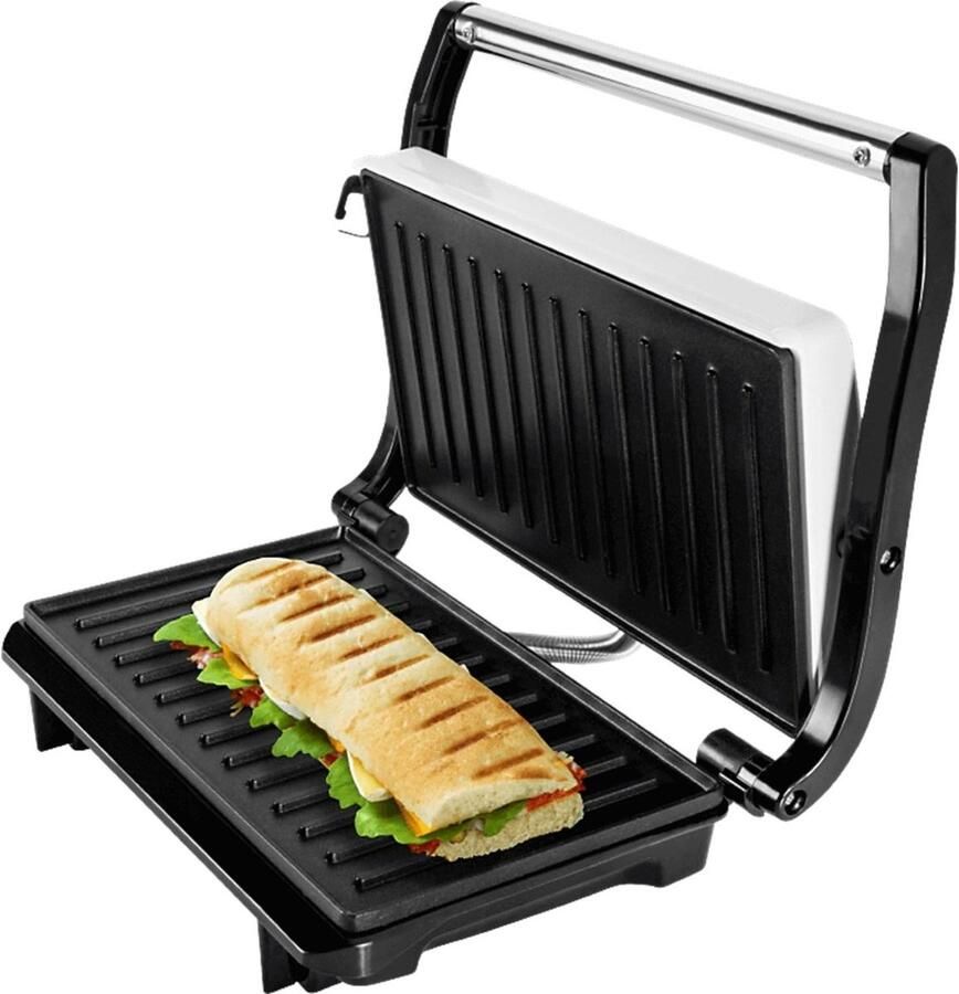 Panini Maker Mini Grill Tosti Apparaat Broodrooster Snacks Bereiden Antiaanbaklaag 700 Watt Wit