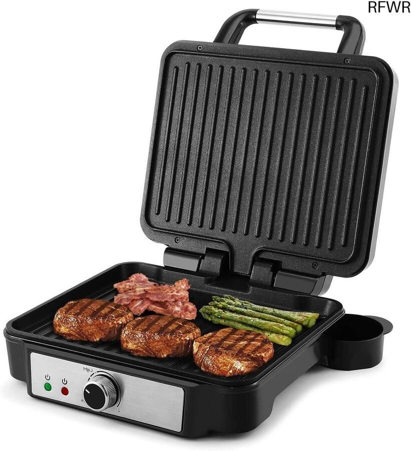Panini Pers Sandwichmaker Paninigrill Contactgrill Lekkere Broodjes Maken Dubbelzijdig Verwarmen 4 Plakken Zilver zwart