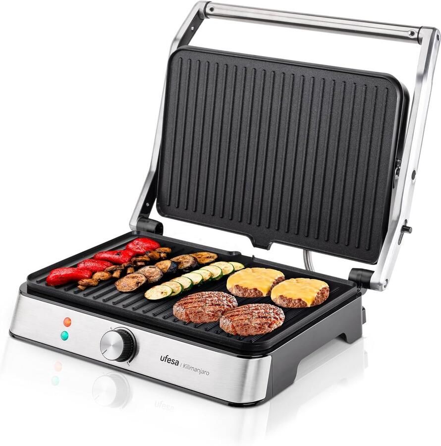 Contactgrill Panini maker Snelle maaltijden Non-stick platen 34 x 23 cm Zwart