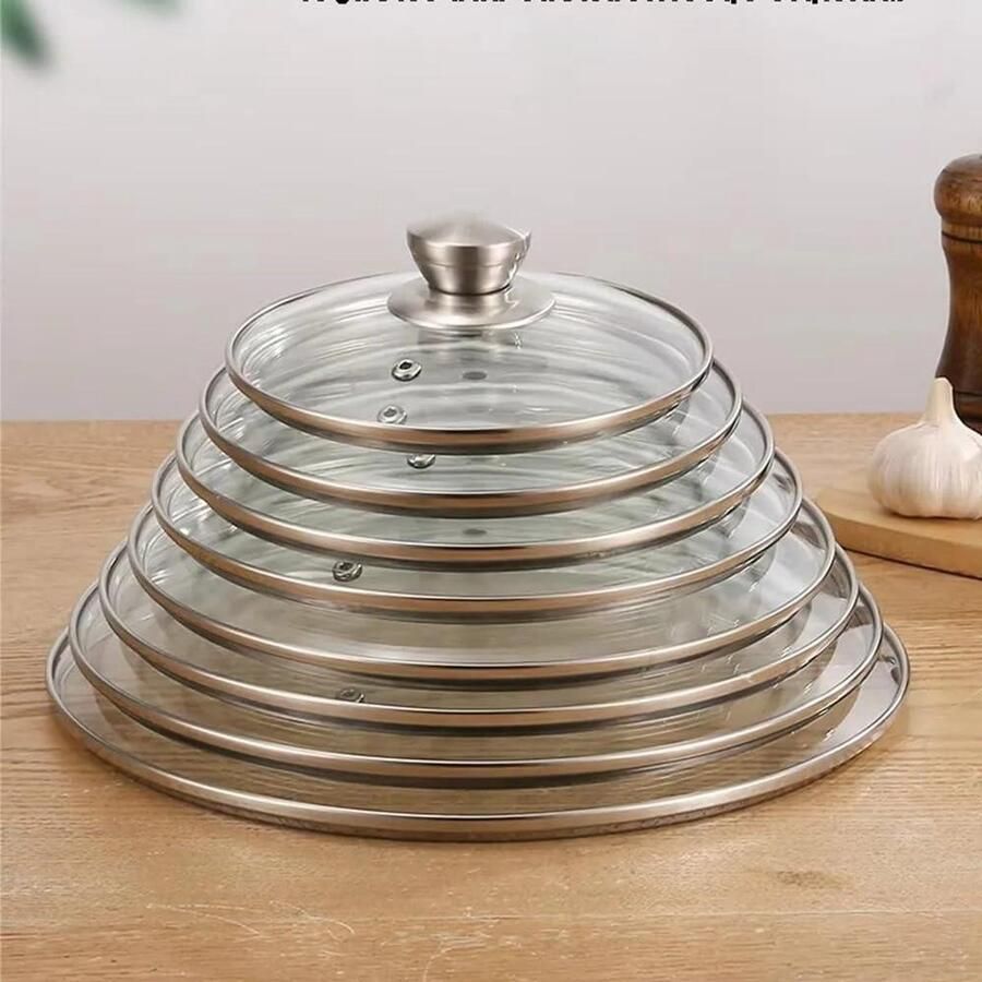 Pannendeksel Gehard Glas Universeel Deksel Koken en Braden Anti-verbranding Knop 16-22 cm Zilver