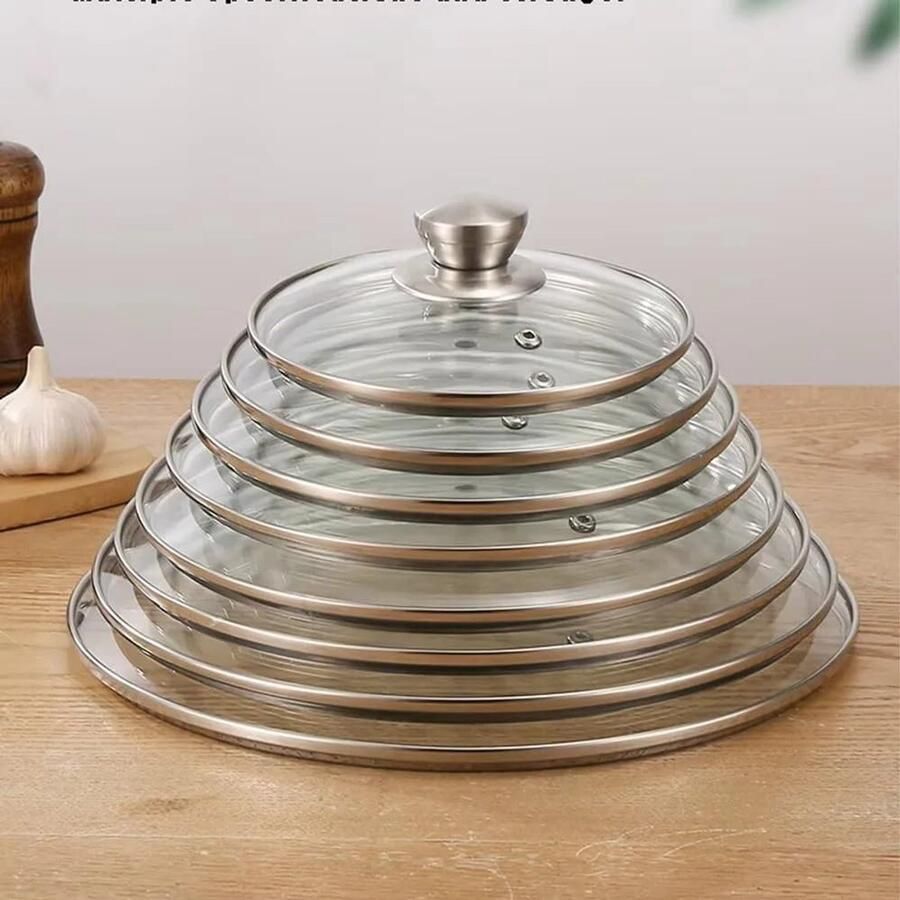 Pannendeksel Gehard Glas Universeel Deksel Koken en Stoven Anti-verbrandingsknop 18 cm Zilver