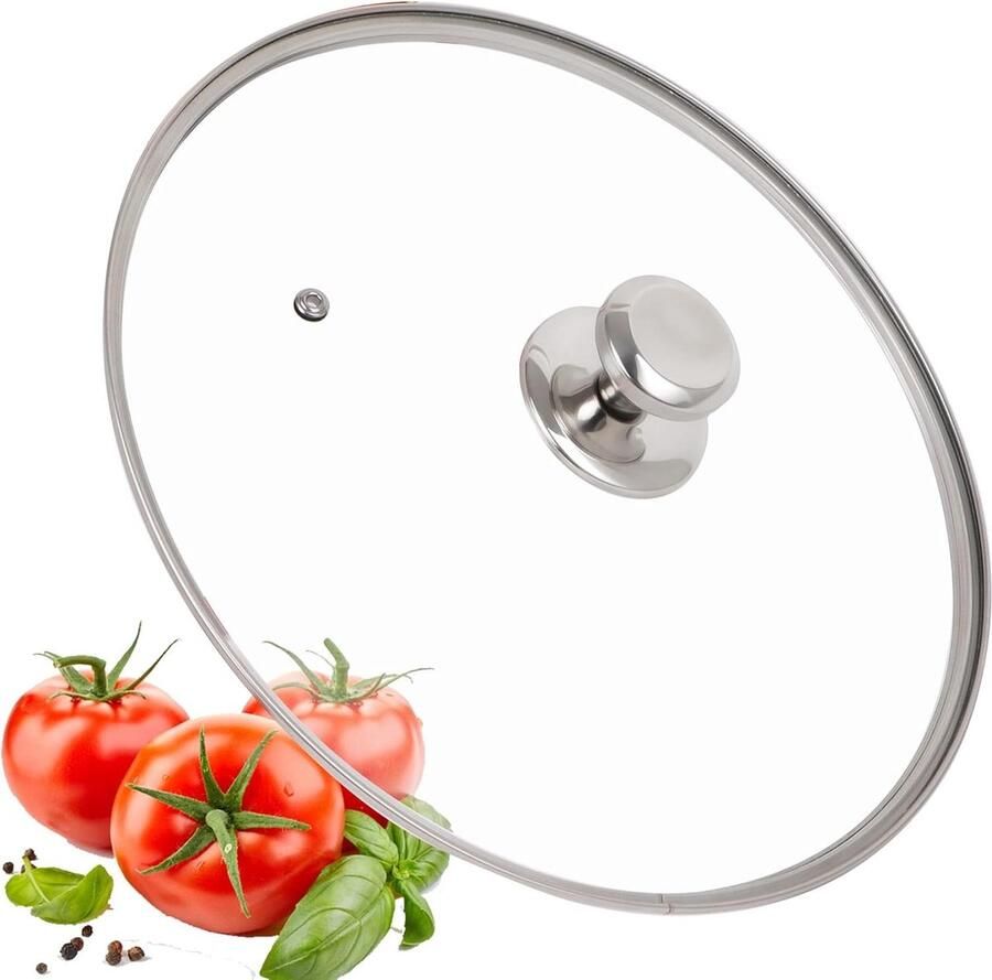 Pannendeksel Glas Universeel Deksel Koken & Bakken Met Stoomuitlaat Diameter 30 cm Zilveren Greep