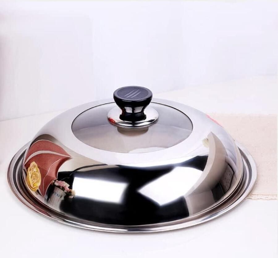 Pannendeksel Glas Universeel Deksel Koken Hittebestendig Handvat 38 cm Zilver