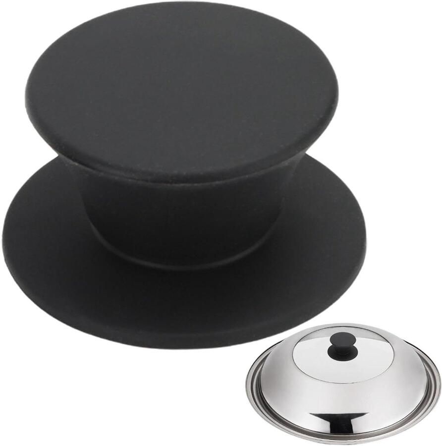 Pannendeksel Knop Reserve Handvat Veilig Koken Hittebestendig Siliconen 6.5 x 5.8 cm Zwart
