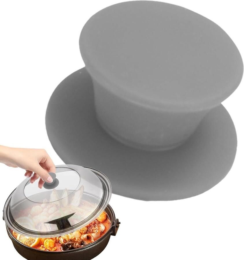 Pannendeksel knoppen Reserve handgrepen Veilig koken Hittebestendig siliconen 65 x 58 cm Grijs
