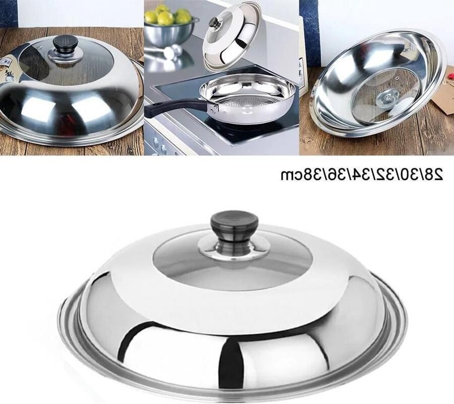 Pannendeksel Roestvrij Staal Zichtbaar Kookdeksel Gelijkmatig Koken Met Stoomventiel 32 cm Zilver