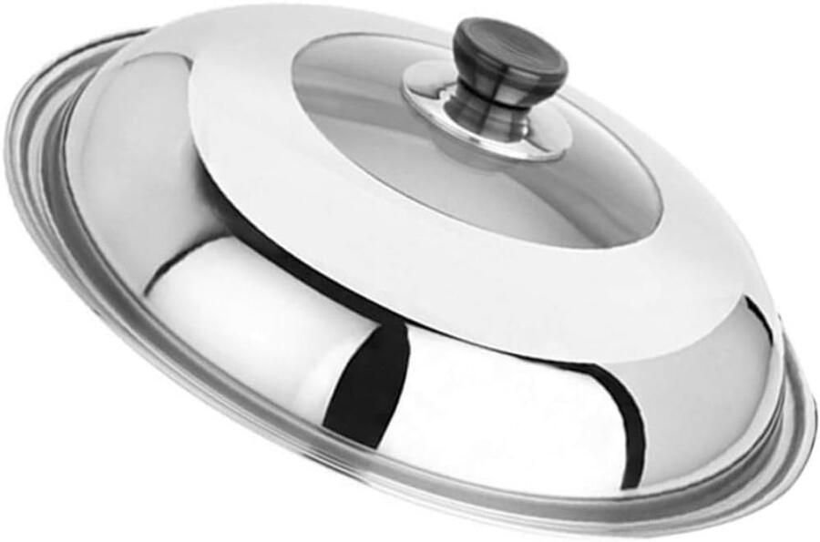 Pannendeksel RVS Potdeksel Glas Koken en Bakken Zichtbaar Gehard Glas 32 cm en 24 cm Zilver