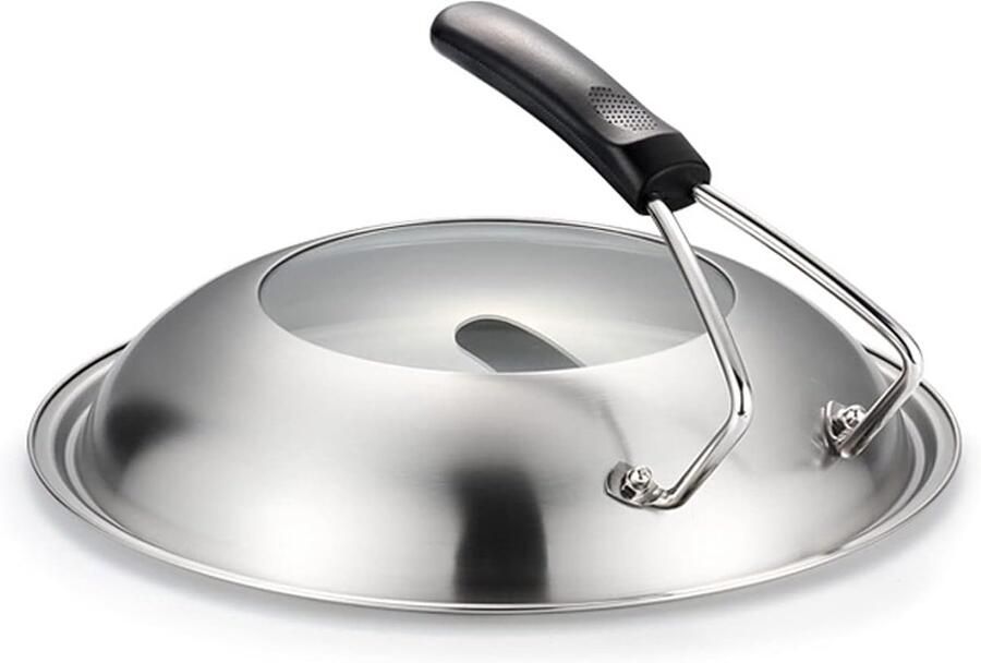 Pannendeksels Roestvrijstaal Universeel potdeksel Koken en braden Met anti-verbrandingshandgreep 30cm Helder