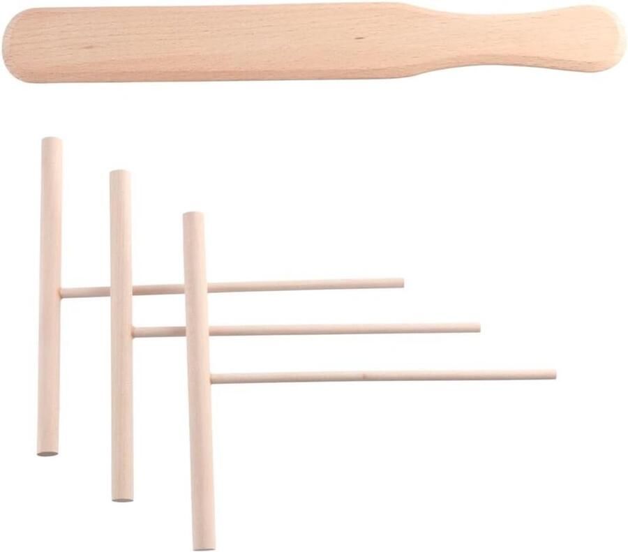 Pannenkoek Bakset Crepe Gereedschap Bakken en Koken 4 Delige Set 30 cm Lange Spatel Houtkleur