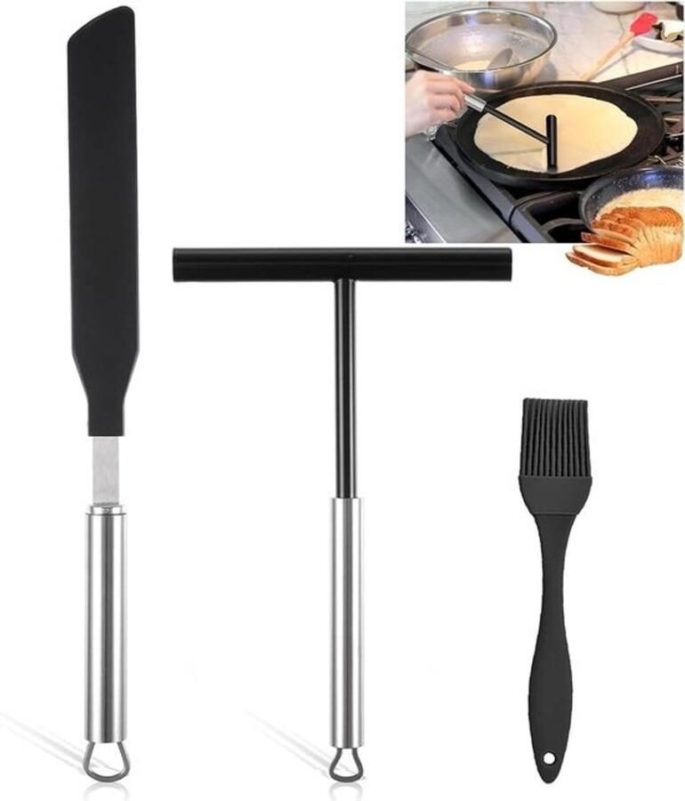 Pannenkoek Bakset Crêpe Gereedschap Keuken Bakken Roestvrij Staal 3 Delig Zwart