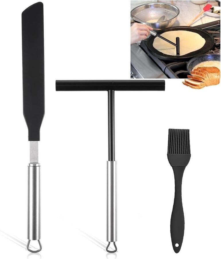 Pannenkoek Bakset Crêpe Gereedschap Keuken Bakken Roestvrij Staal 3 Delig Zwart