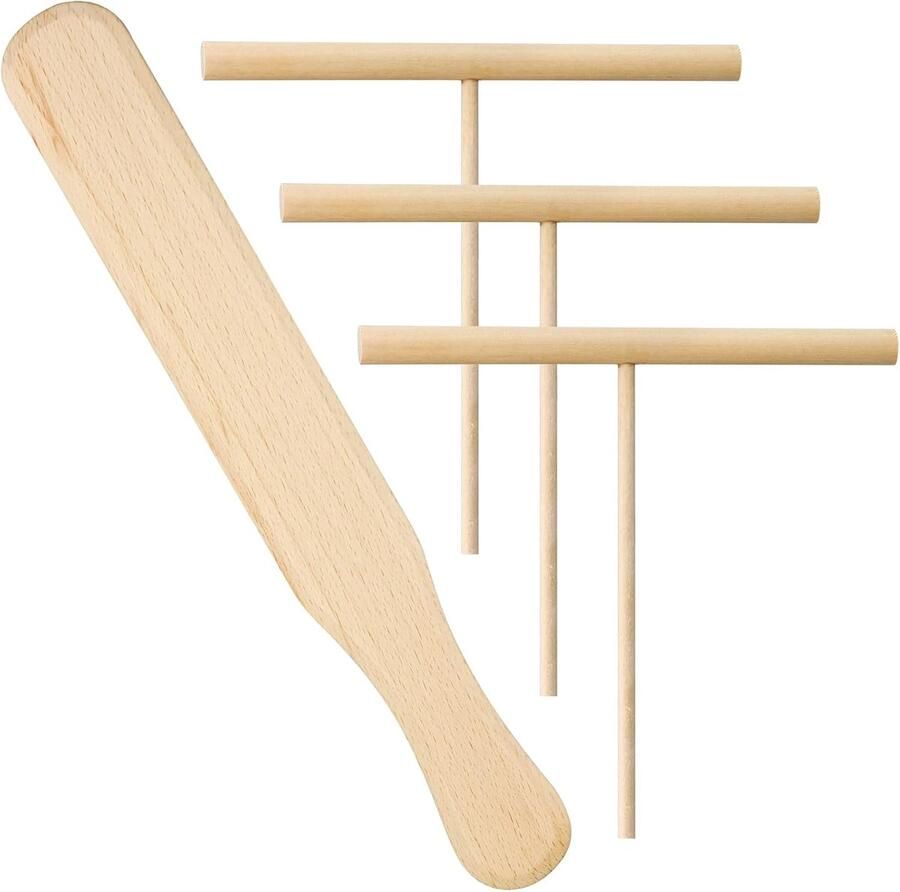 Pannenkoek Bakset Crepe Gereedschap Pannenkoeken Bakken Natuurlijk Hout Materiaal 4 Delig Houtkleur