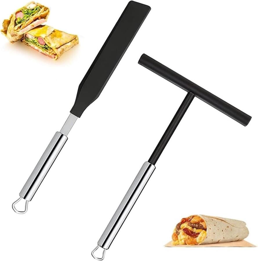Pannenkoeken Spatelset Keukengerei Bakken en Keuken Roestvrij Staal 34 cm Spatel Zilver