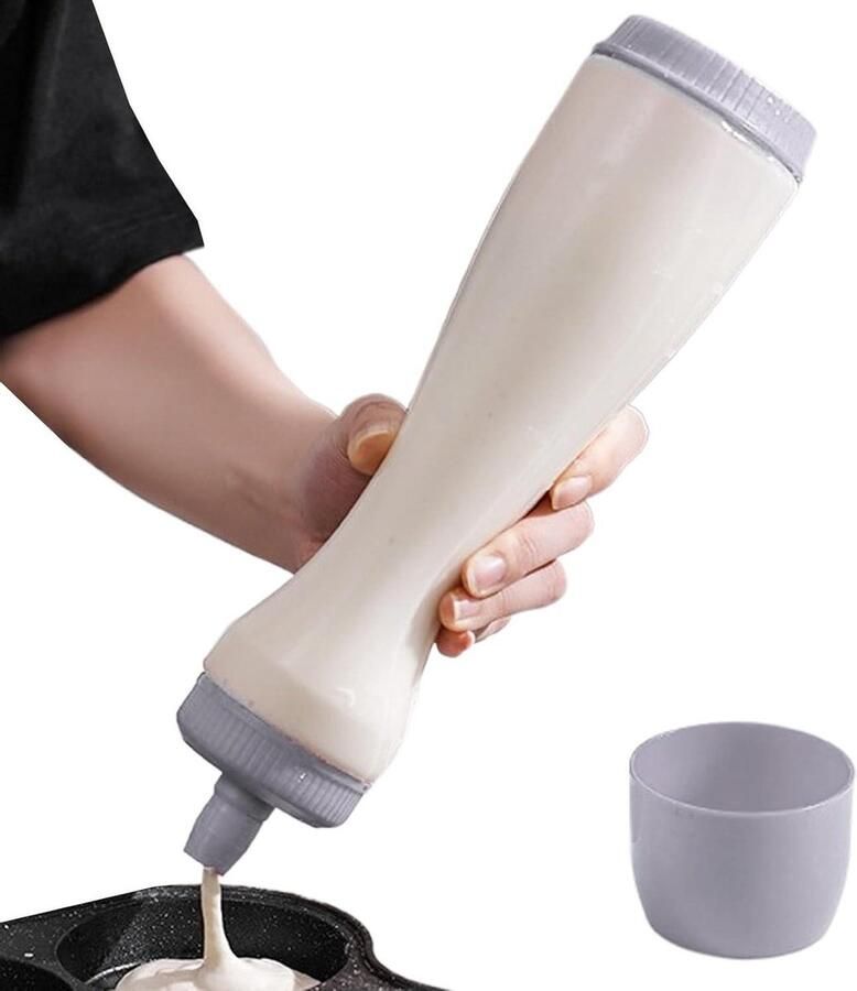 Pannenkoek Beslag Dispenser Knijpfles Sausfles Leuke Ontwerpen Maken Siliconen Anti-druppelmondstuk 700ml Grijs