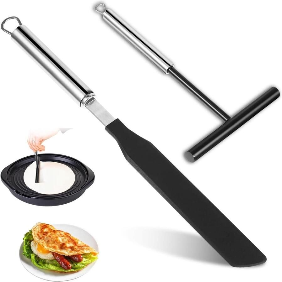 Pannenkoek Divider Spatel Deegverdeler Keukengerei Pannenkoeken Bakken Roestvrij Staal Ontwerp 33.8 cm Spatel Zwart en Zilver