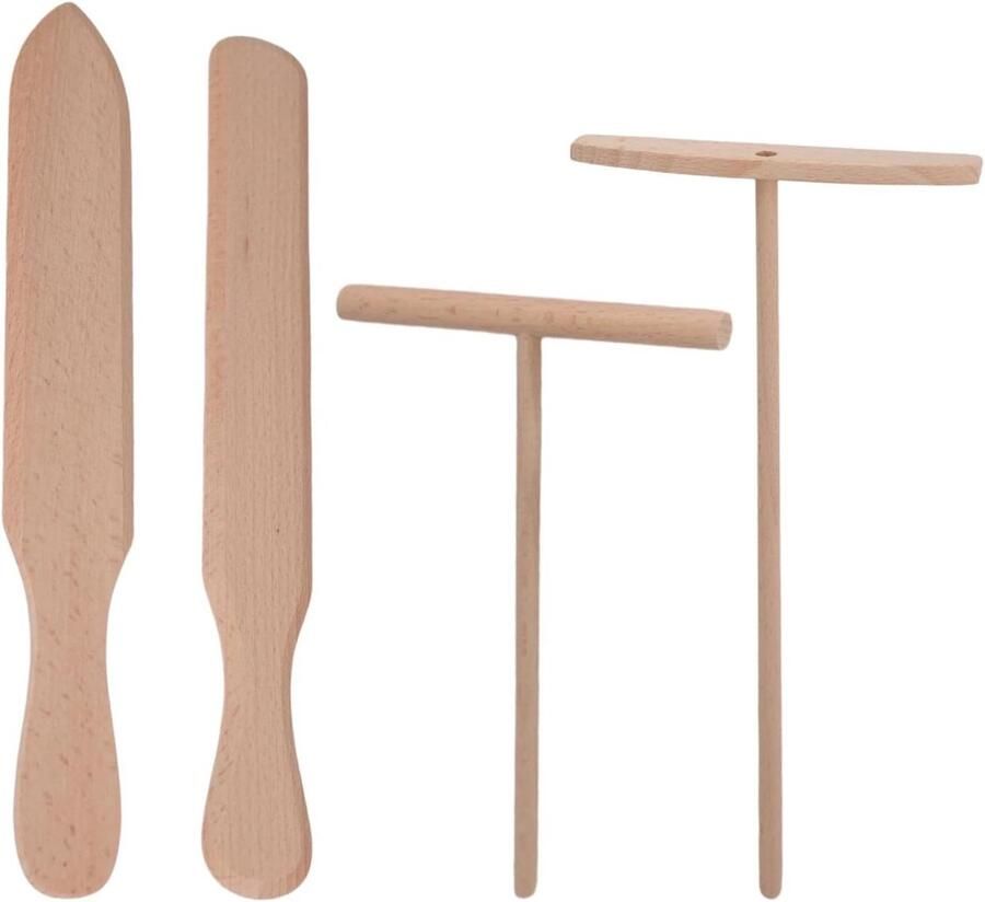 Pannenkoek Gereedschap Bakgerei Set Perfecte Pannenkoeken 4 Delige Set 4 Stuks Houtkleur