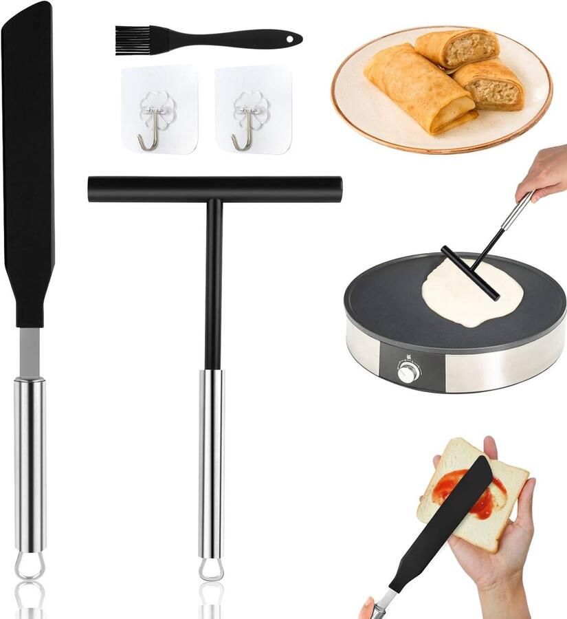 Pannenkoek Gereedschap Beslag Verdeeler Perfect Bakken Roestvrij Staal Set 2 Delig Zwart