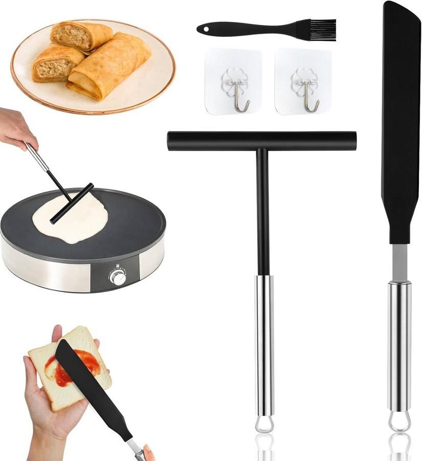 Pannenkoek Gereedschap Beslag Verdeeler Perfecte Pannenkoeken Roestvrij Staal Set van 5 Zwart