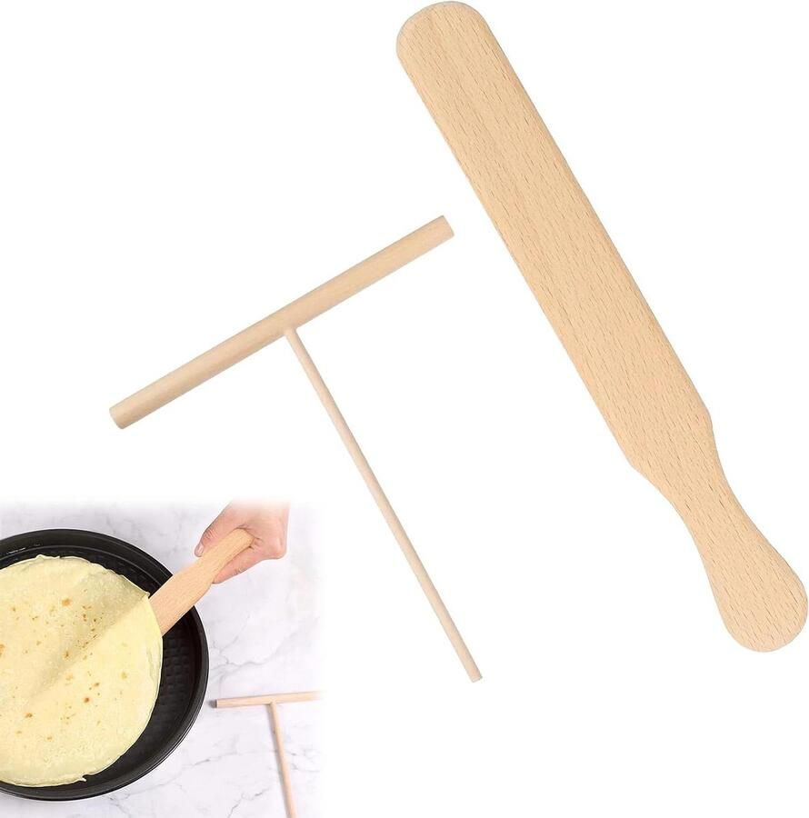 Pannenkoek Gereedschap Crêpe Set Bakken Thuis Natuurlijk Beukenhout 2 Stuks Houtkleur