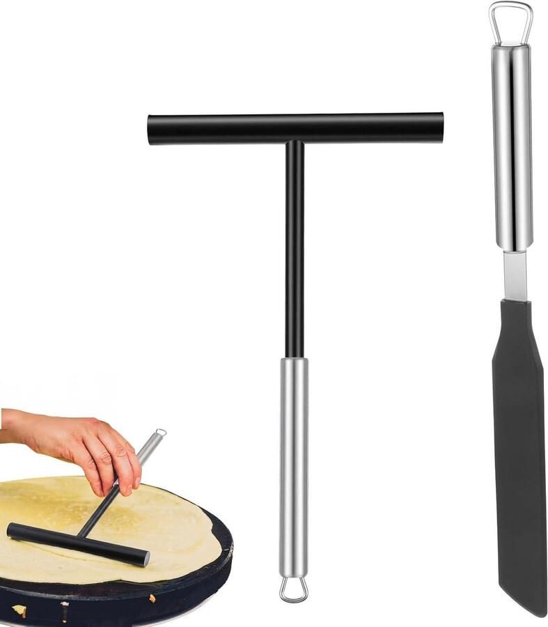 Pannenkoek Gereedschap Crêpe Set Beslag Verdelen T-Vorm Ontwerp 2 Delig Zwart