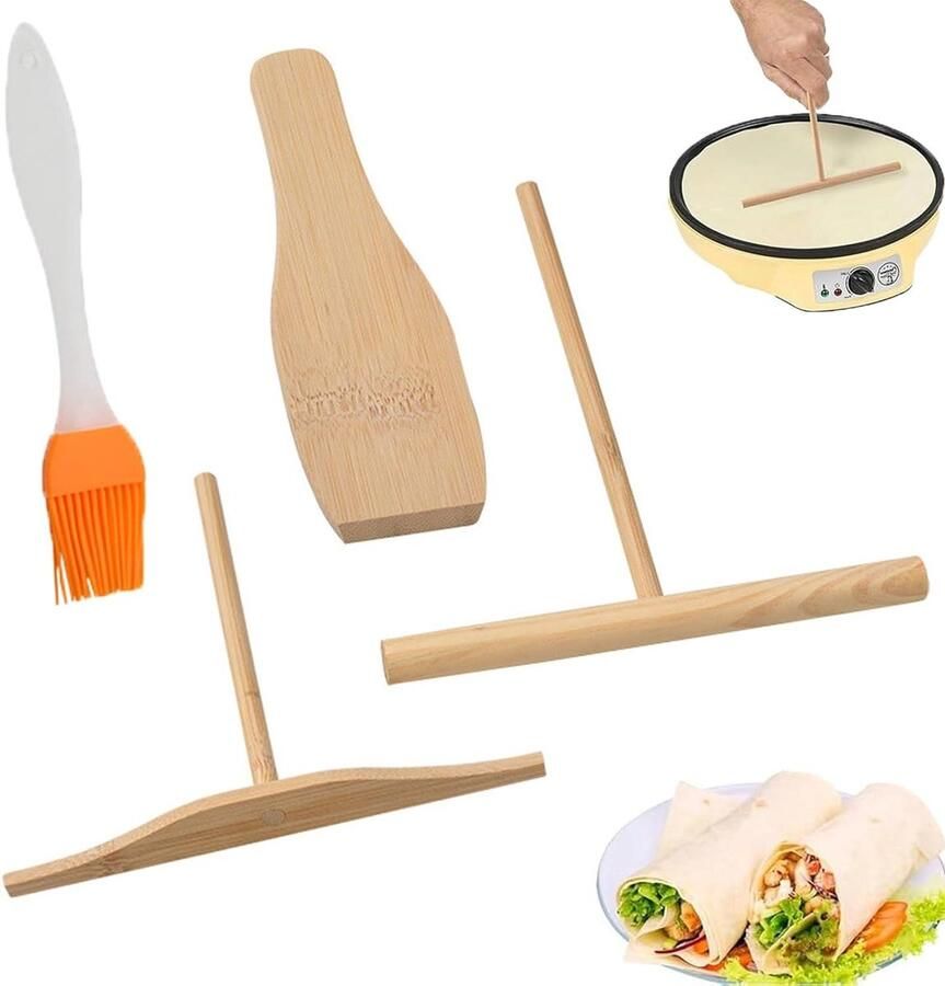 Pannenkoek gereedschap Deegverdeler Crepe Gelijkmatig bakken Natuurlijk bamboe hout 4 delig Houtkleur