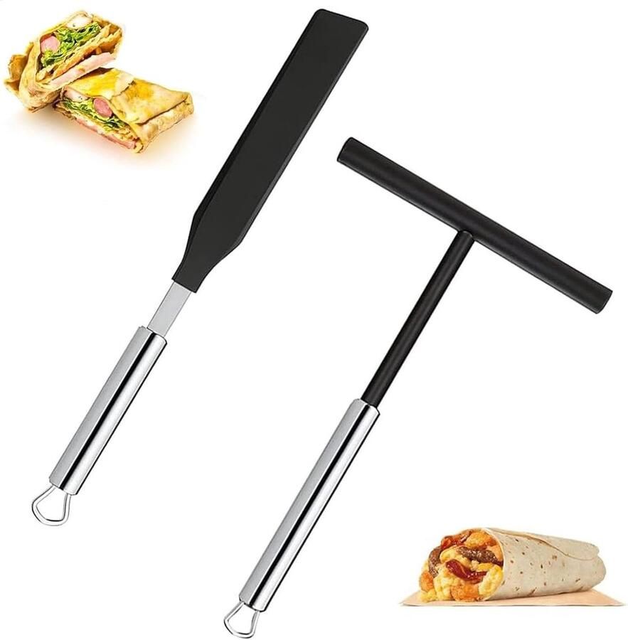 Pannenkoek Gereedschap Set Crêpe Hulpmiddelen Bakken en Koken Roestvrijstaal 34cm Spatel