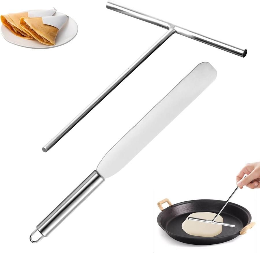 Pannenkoek Gereedschap Set Crêpe Spreider Spatel Bakken Keuken Roestvrij Staal 315 x 185 cm Zilver