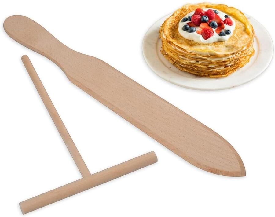 Pannenkoek Gereedschap Set Crêpe Spreider Spatel Bakken Maken Natuurlijk Hout Materiaal Set van 2 Houtkleuren