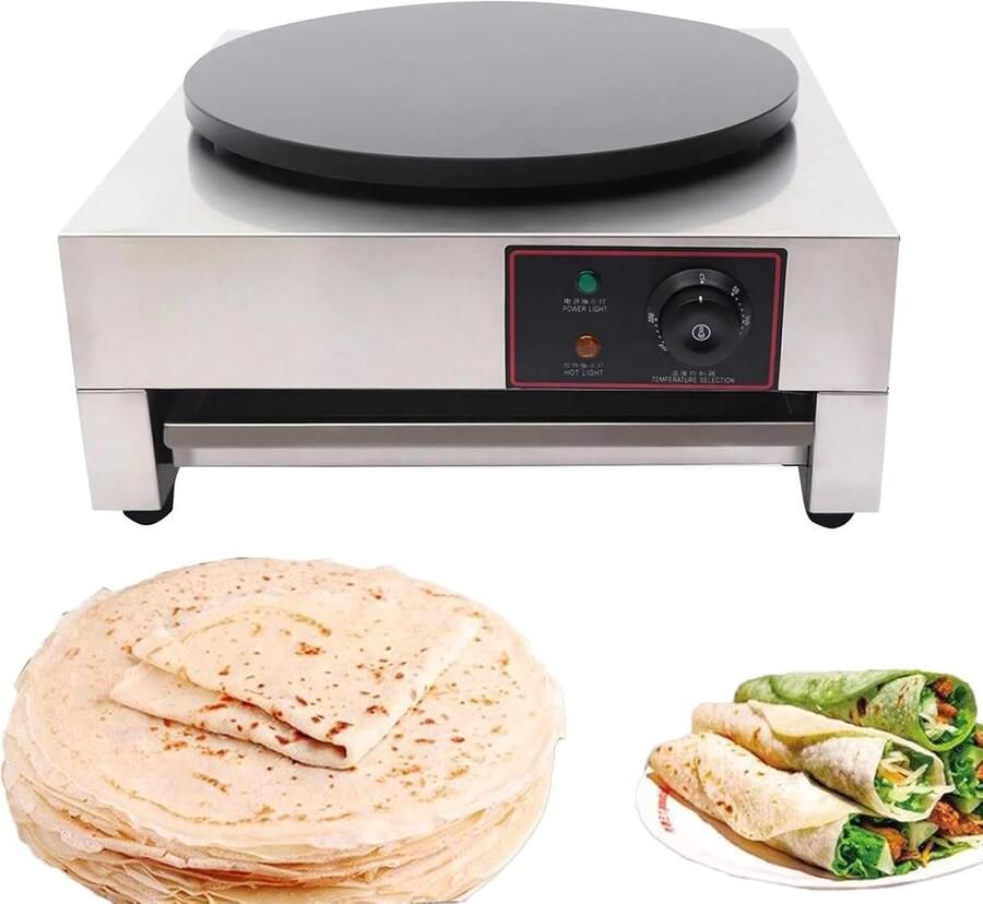 Pannenkoek Machine Crêpe Maker Bakken & Braden Instelbare Temperatuur 45cm Breed Zilver