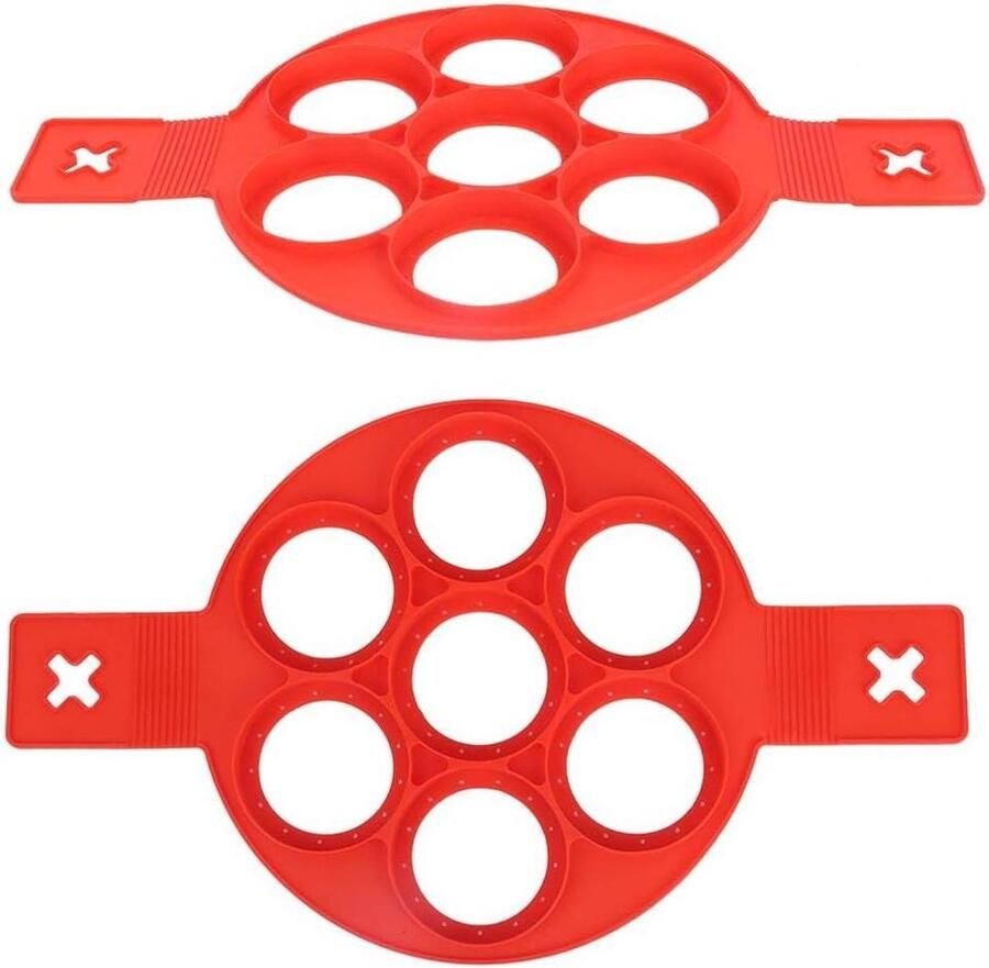 Pannenkoek Ring Bakvorm Ontbijt Maken 7-Holes Ontwerp 2 Stuks Rood